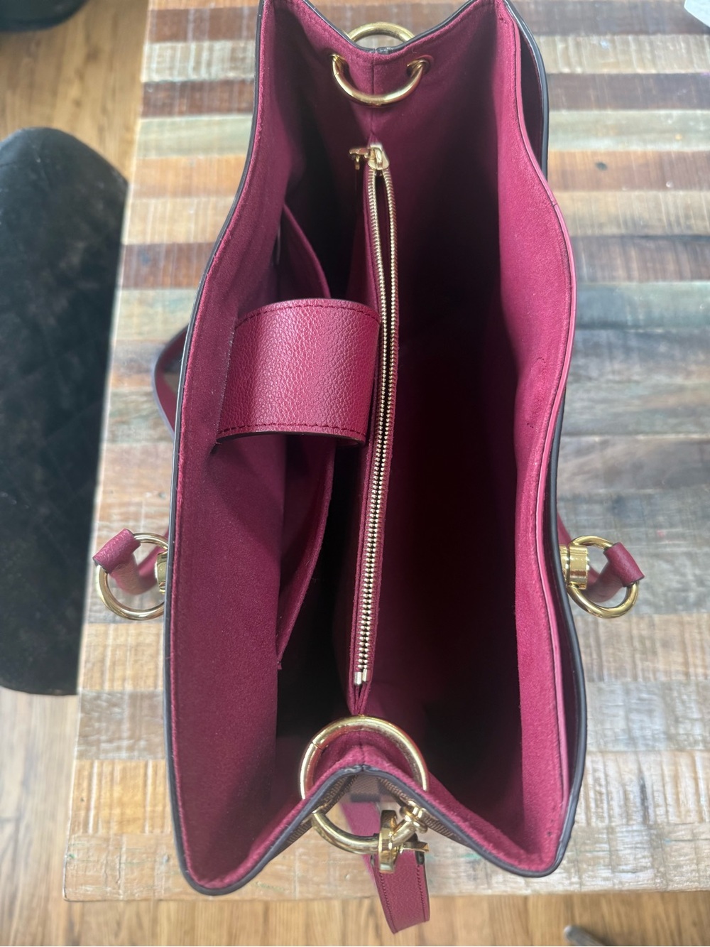 Louis Vuitton Riverside Damier Ebene Canvas Tote with Burgundy Trim - Picture 3 of 8